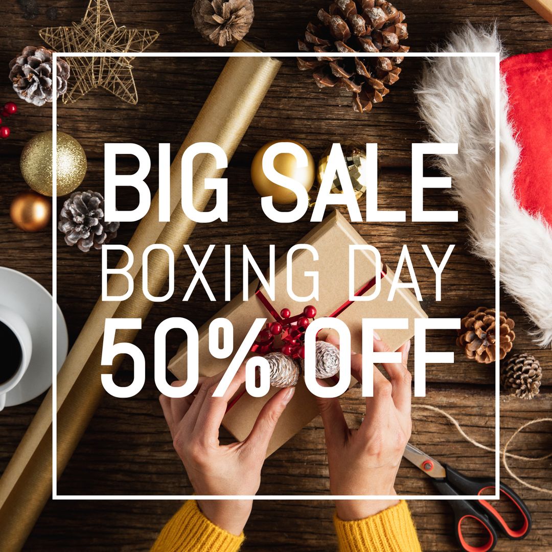 Boxing Day Sale with Festive Gift Wrapping and Decorations