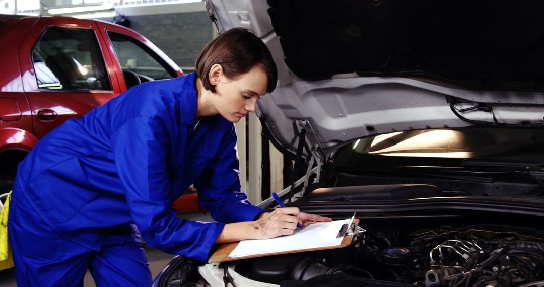 Female Auto Mechanic Inspecting Engine in Workshop - Free Images, Stock Photos and Pictures on Pikwizard.com