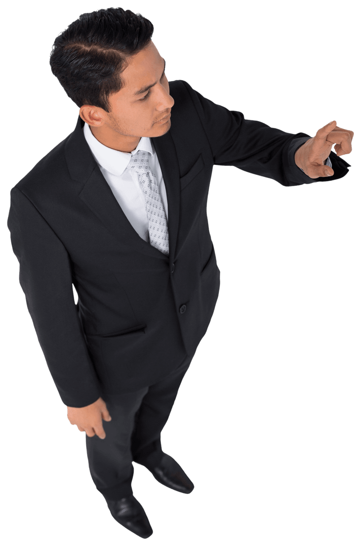 Biracial Businessman Interacting with Virtual Interface on Transparent Background