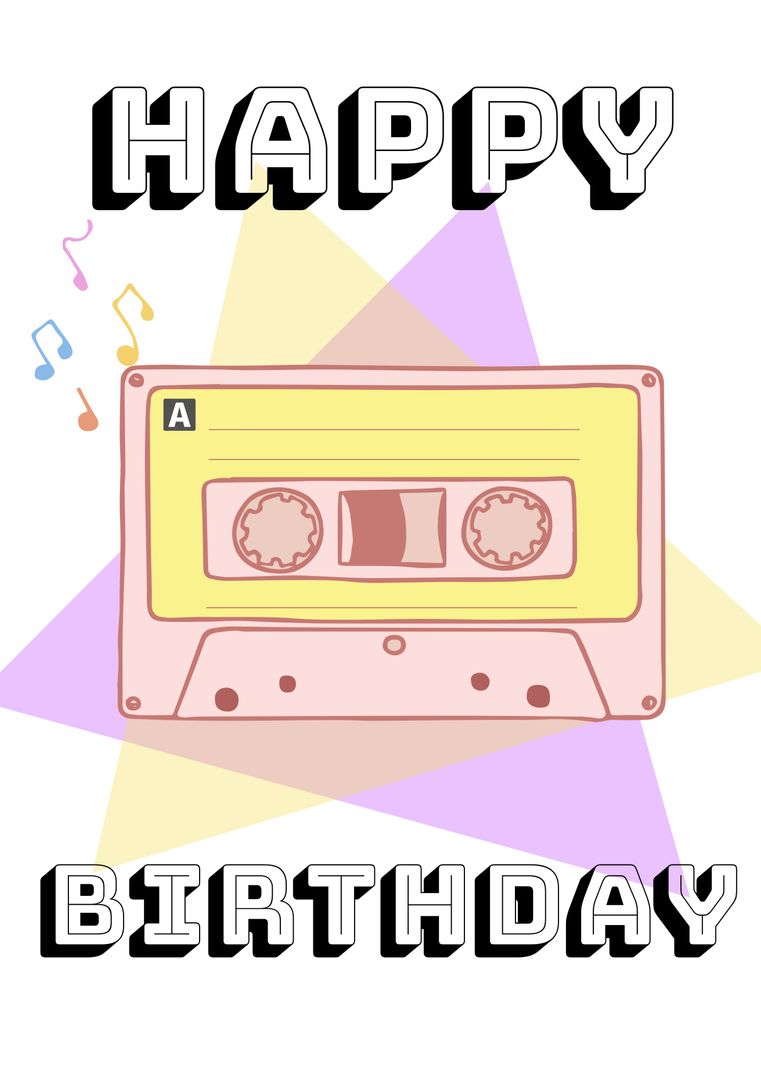 Retro Birthday Greeting with Colorful Cassette Tape Design - Download Free Stock Templates Pikwizard.com