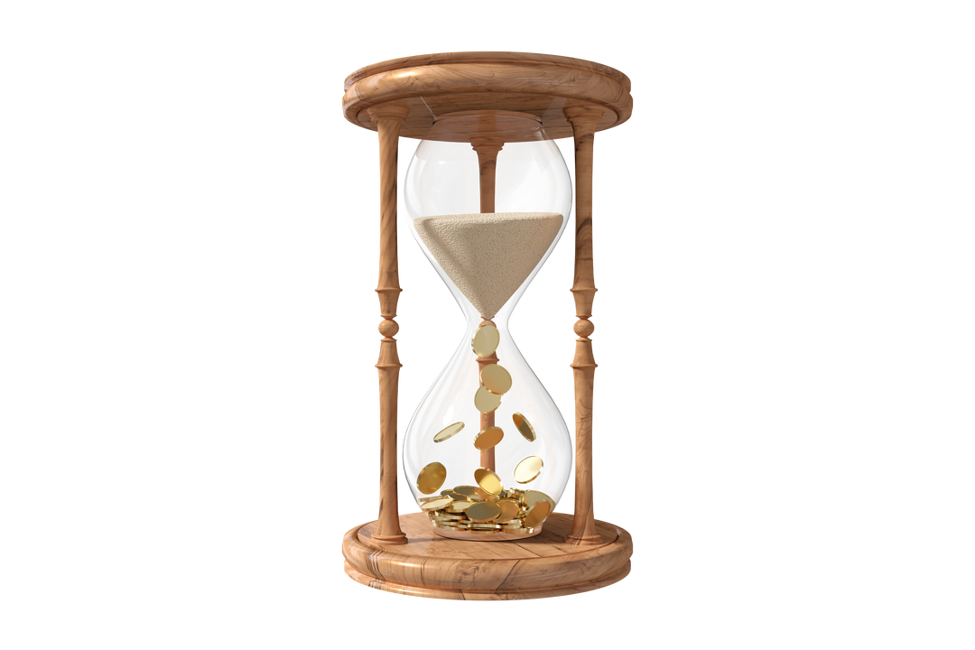 Transparent Hourglass with Sand Flowing into Pile of Golden Coins - Download Free Stock Images Pikwizard.com