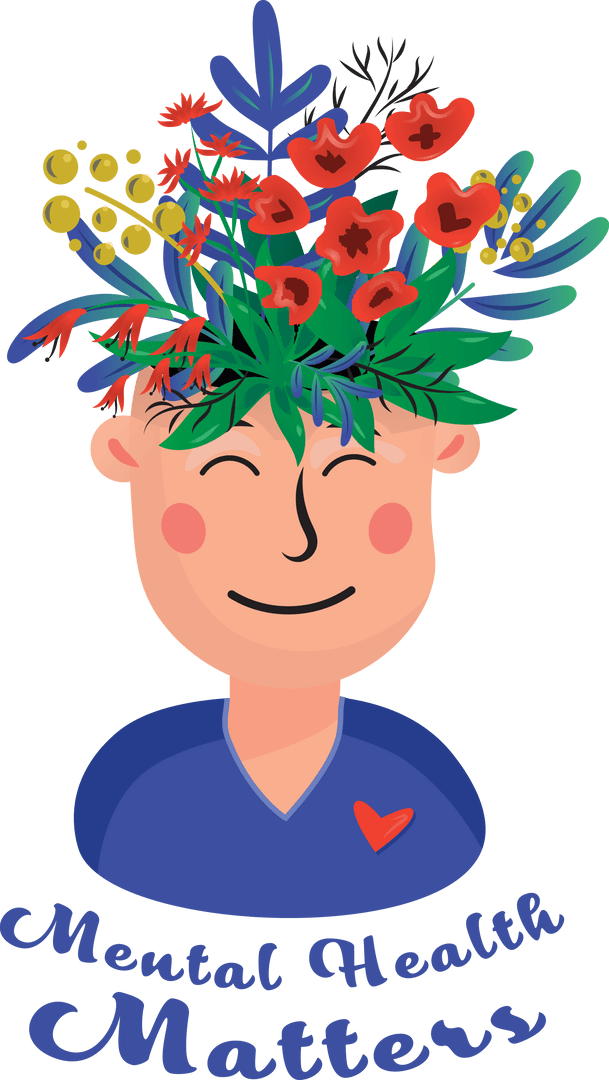 Mental Health Matters Head with Flowers on Transparent Background