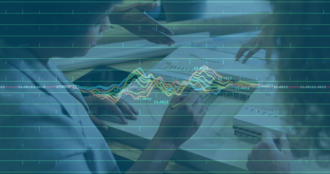 Business Team Analyzing Documents with Data Visualization Overlay
