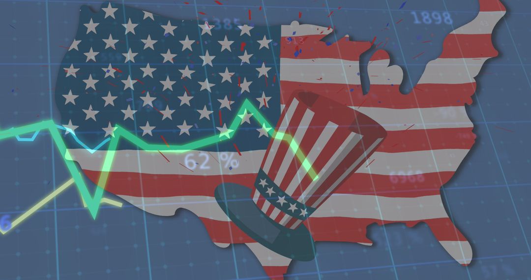 American Flag with Economic Decline Graph and Independence Hat