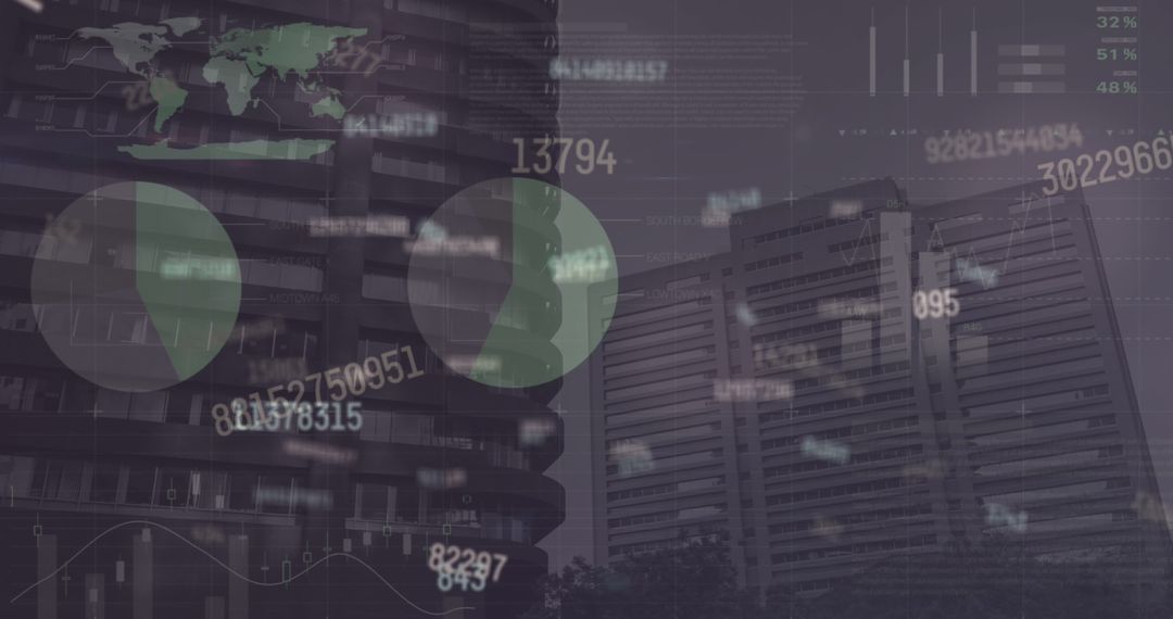 Skyscrapers with Financial Data Overlay and Charts