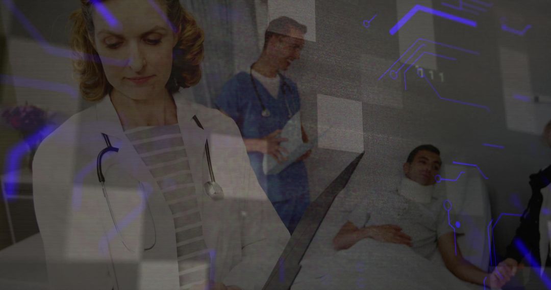 Doctor with Stethoscope Reviewing Patient Details Using Tablet