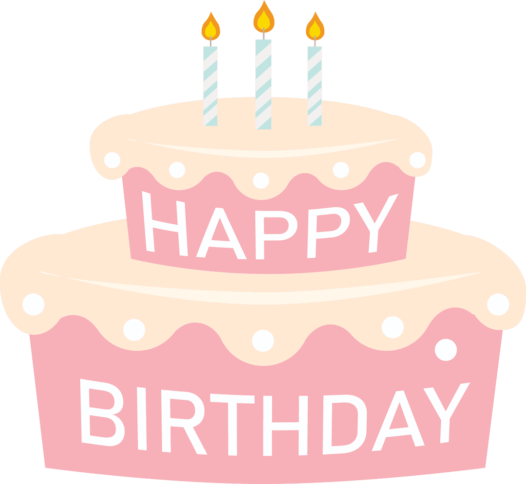 Transparent Pink Birthday Cake with Three Candles Illustration