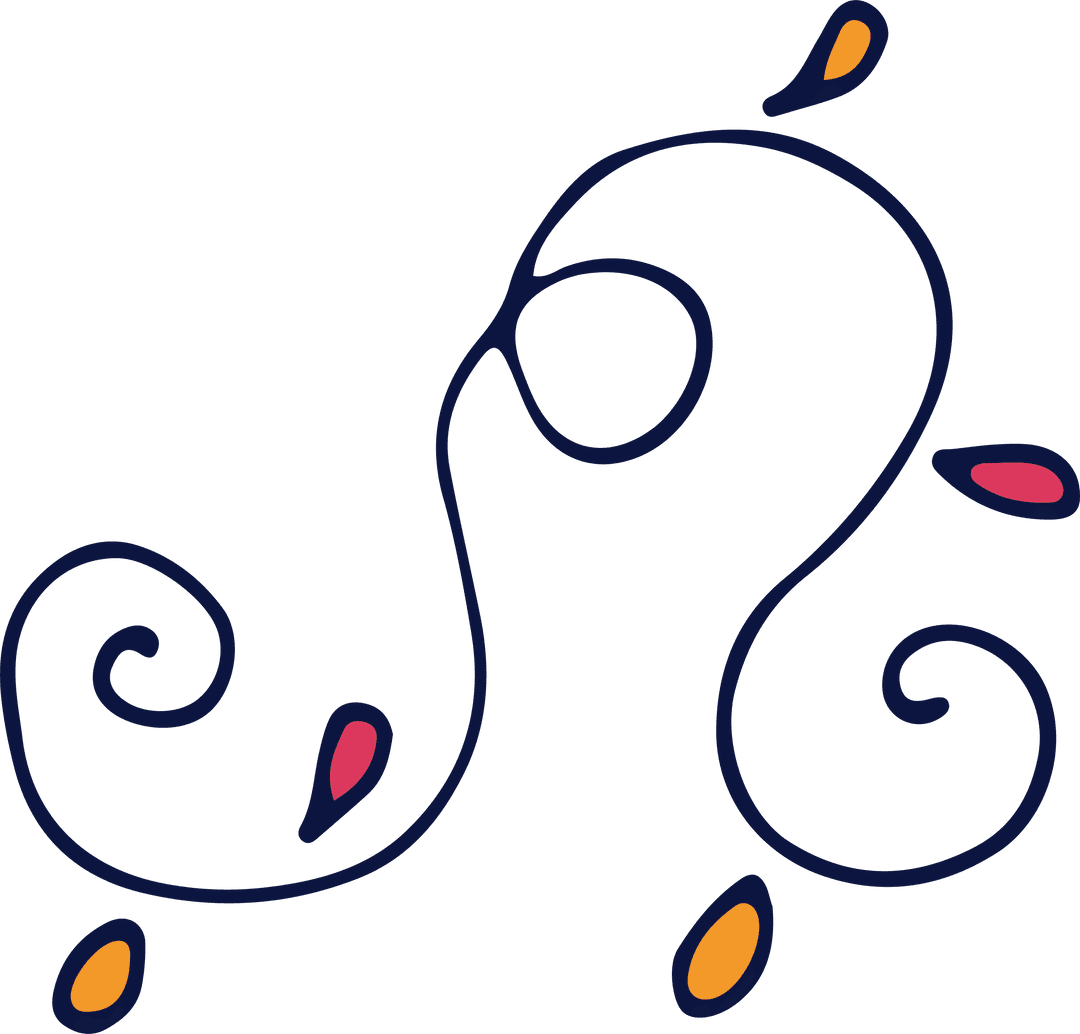 Abstract Curved Black Line with Petals Pattern on Transparent Background