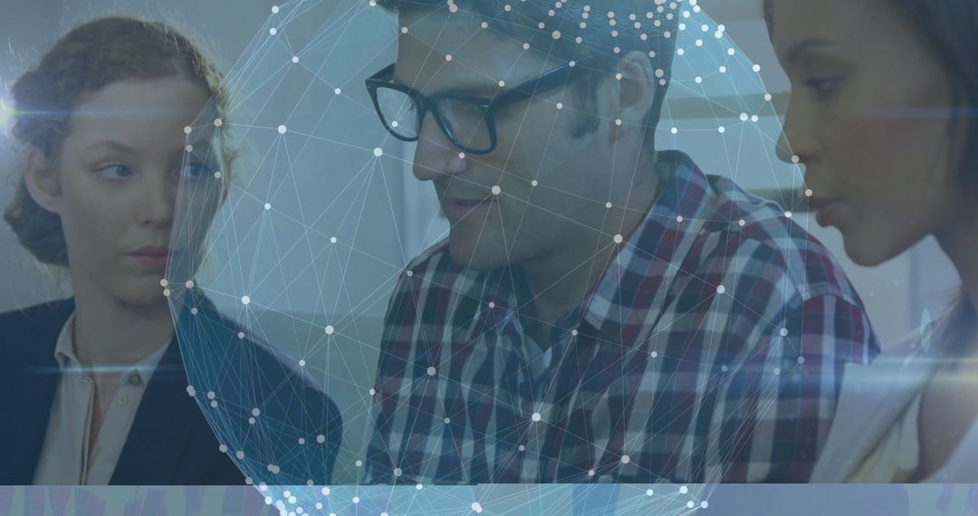 Modern Office Team Collaboration with Digital Network Overlay