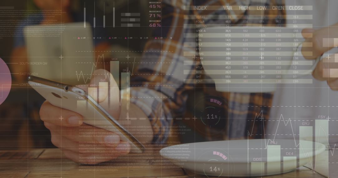 Man Exploring Data Analytics on Smartphone with Coffee