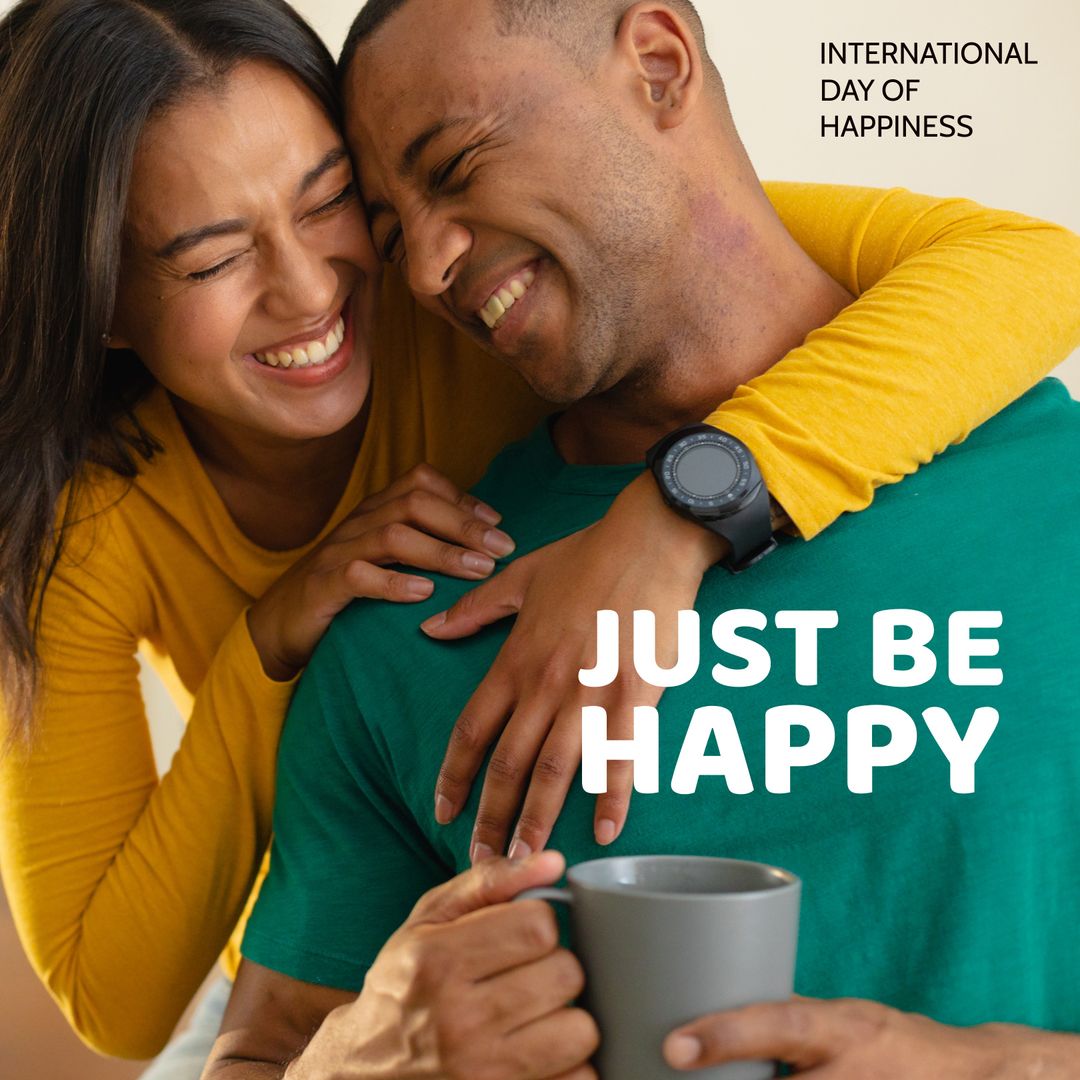 Smiling couple embracing while enjoying coffee on International Day of Happiness - Download Free Stock Templates Pikwizard.com