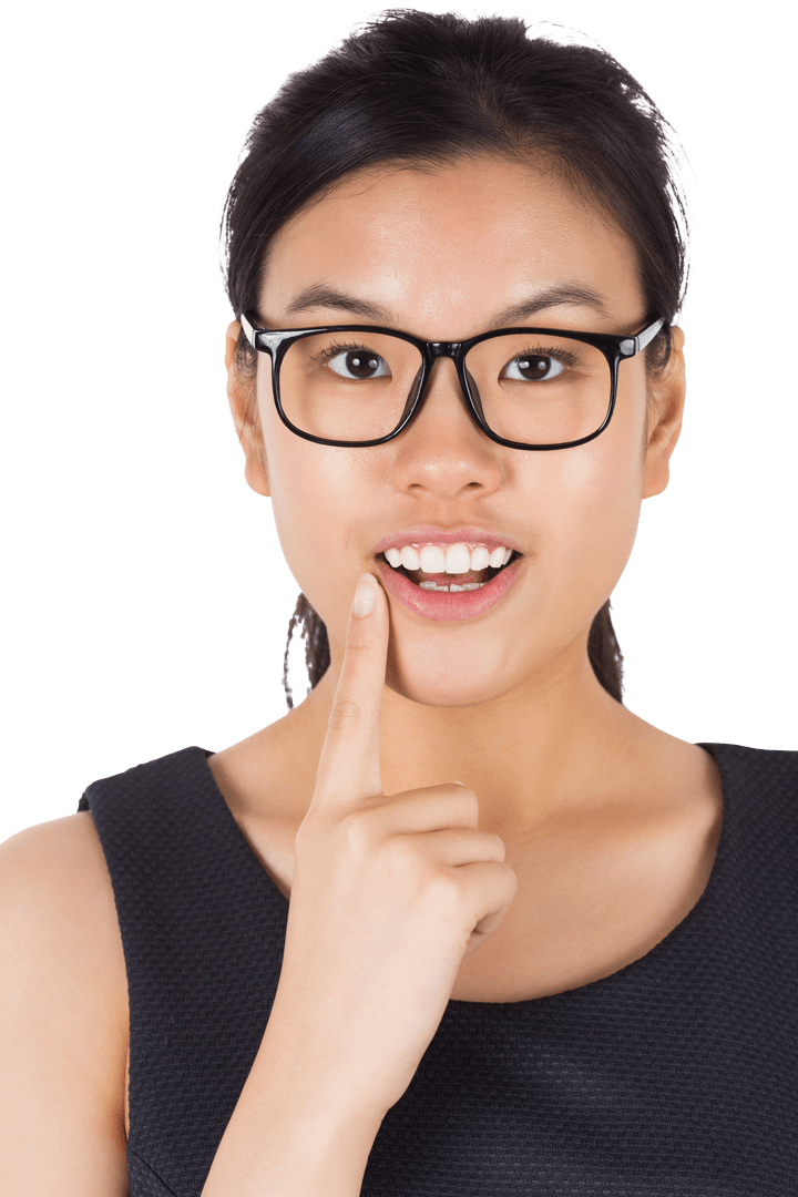 Surprised Asian Businesswoman with Eyeglasses on Transparent Background
