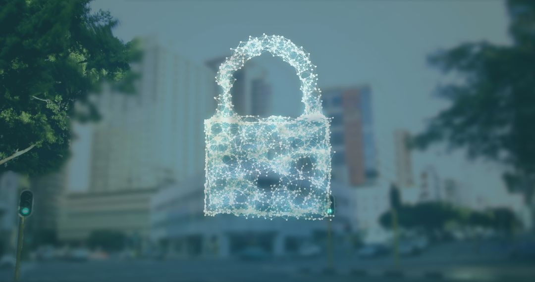 Digital Cloud Security Symbol Over Urban Background