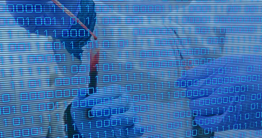 Binary Code Overlay on Laboratory Scene Symbolizing Technology in Medicine