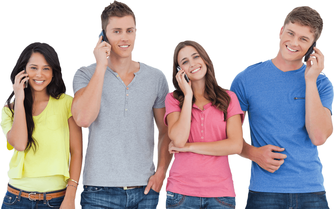 Transparent Communication Friends Smiling Making Phone Calls