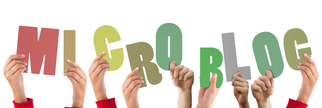 Hands Holding Colorful Microblog Letters on Transparent Background