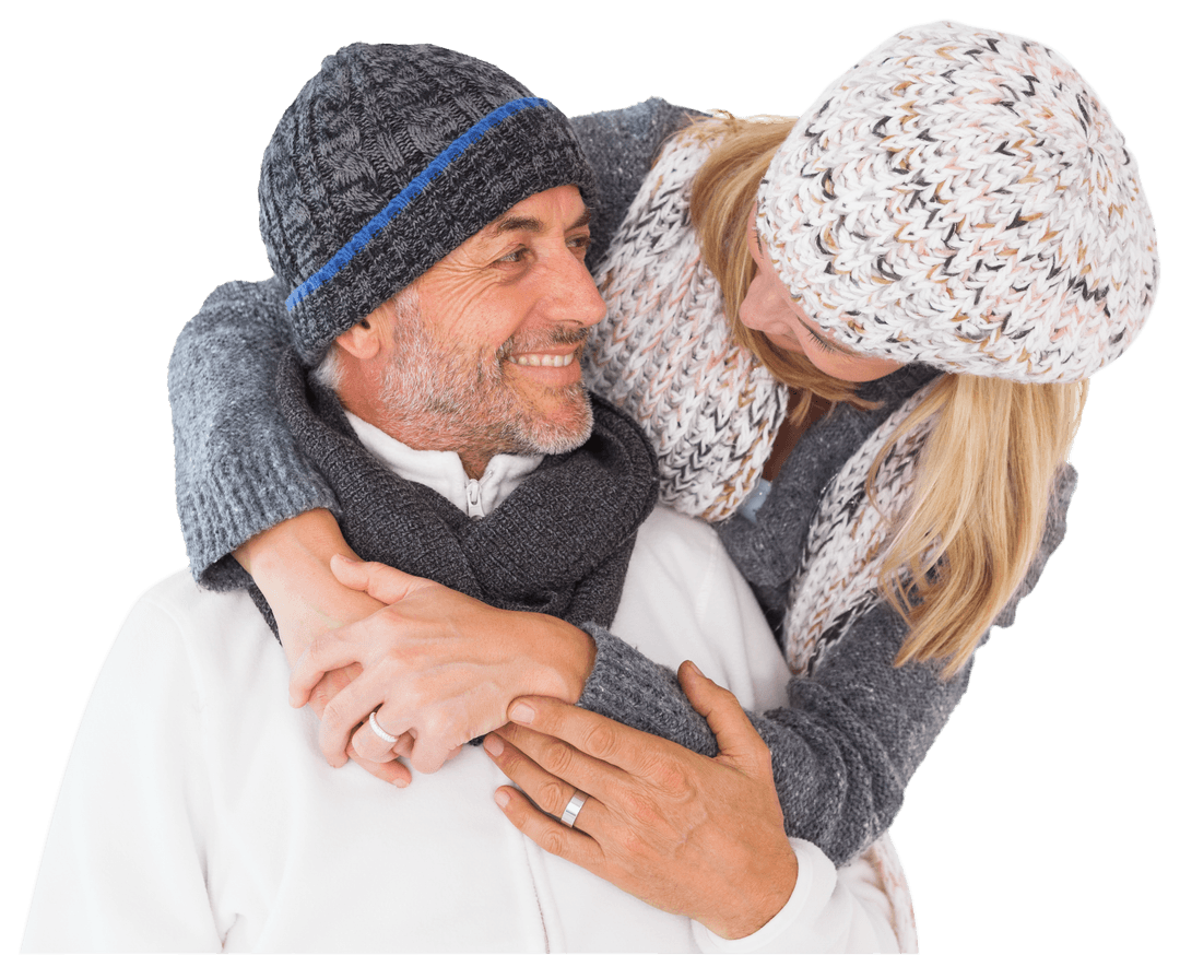 Transparent Elderly Couple Embracing with Joyful Expressions