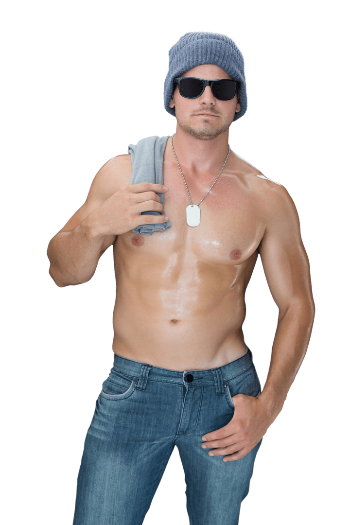 Fit Man With Hat and Sunglasses Isolated On Transparent Background