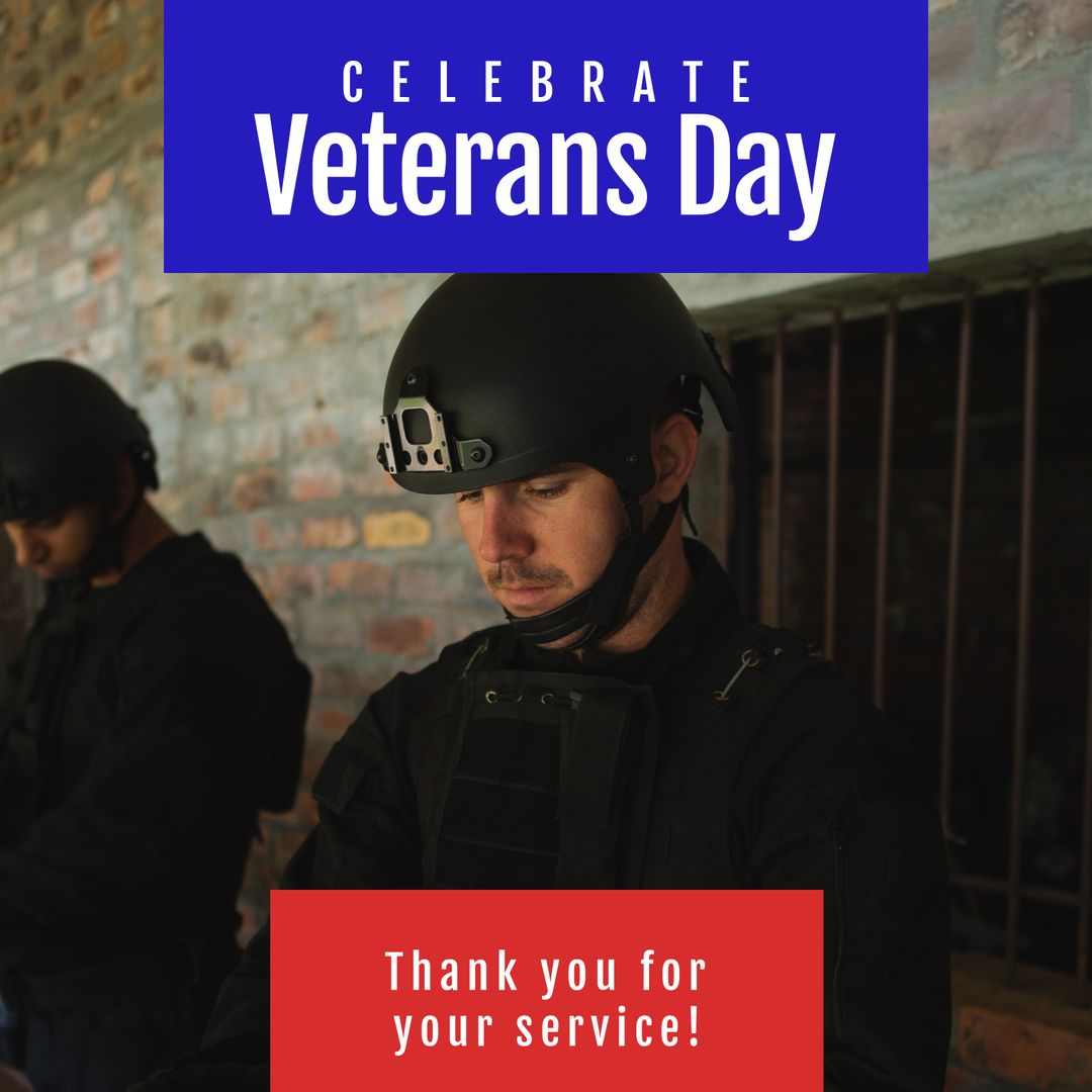 Caucasian Soldiers Observing Veterans Day Tribute in Uniform