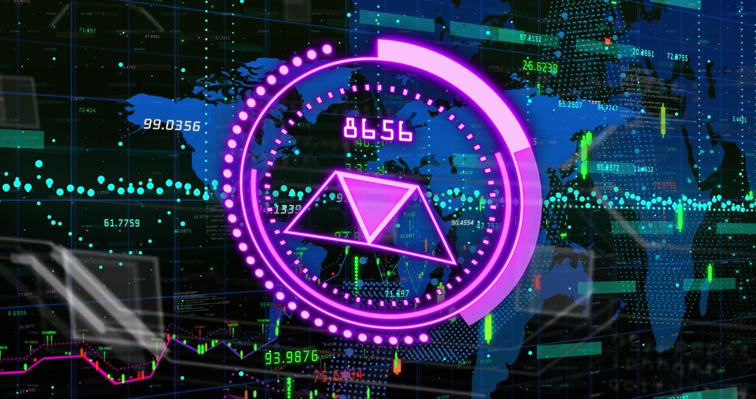 Digital Data Analytics Interface with Globe and Graphs