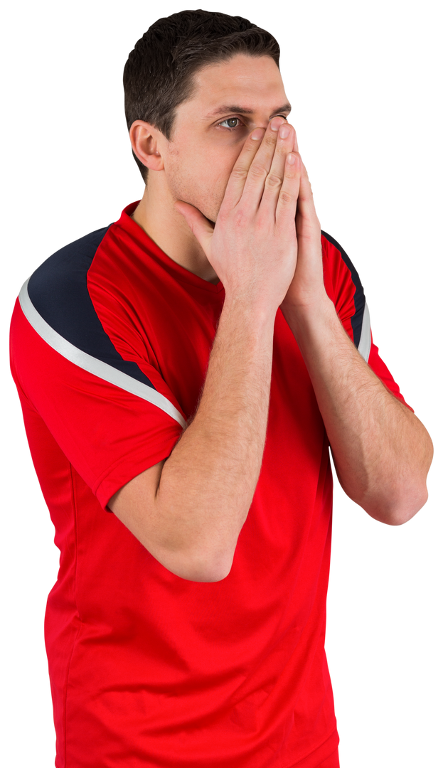 Nervous Football Player Covering Face In Red Shirt Isolated - Download Free Stock Images Pikwizard.com