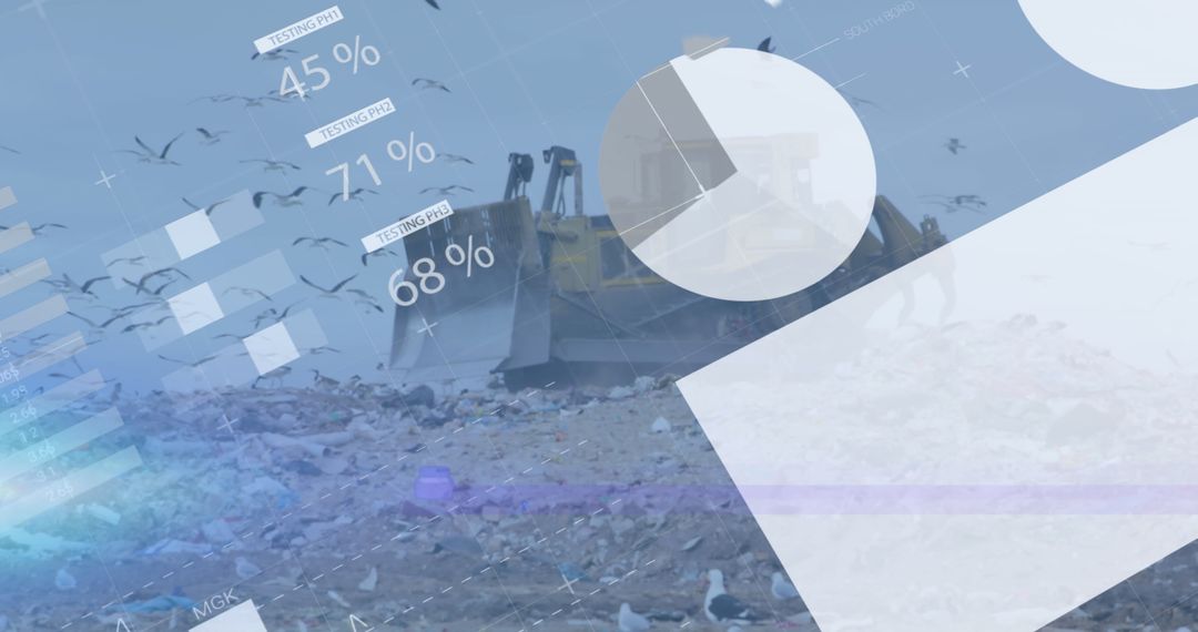 Double Exposure of Bulldozer and Data Over Waste Dump Illustrating Progress