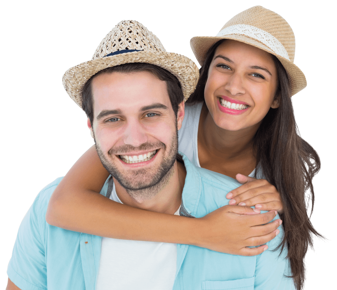 Joyful Couple Embracing with Transparent Background