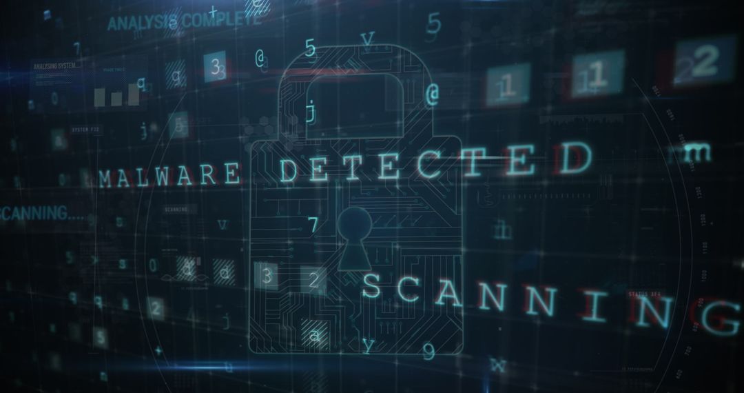 Cybersecurity Warning with Digital Padlock and Malware Detection