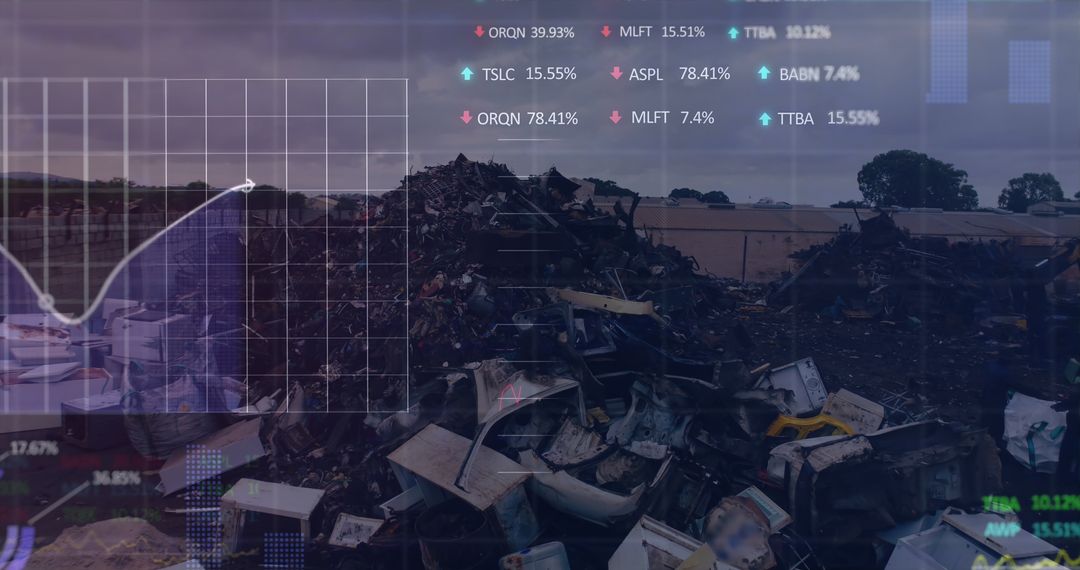 Stock Market Data Overlay on Junkyard with Economic Concept