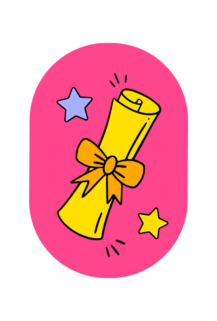 Transparent Diploma Scroll with Stars and Bow Illustrating Achievement