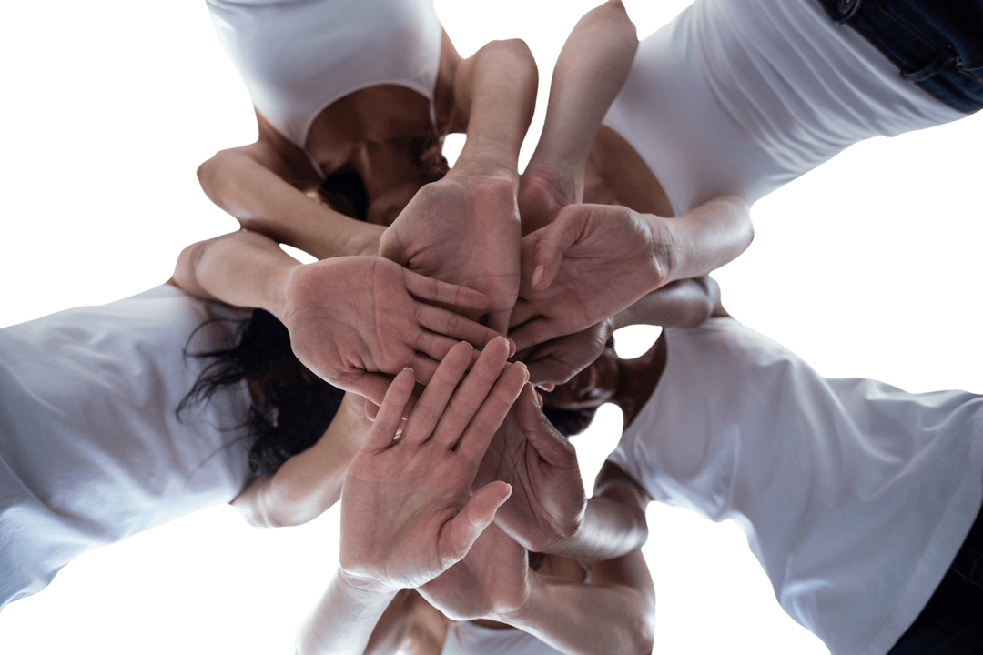 Hands Joining in a Transparent Unity Circle Outdoors