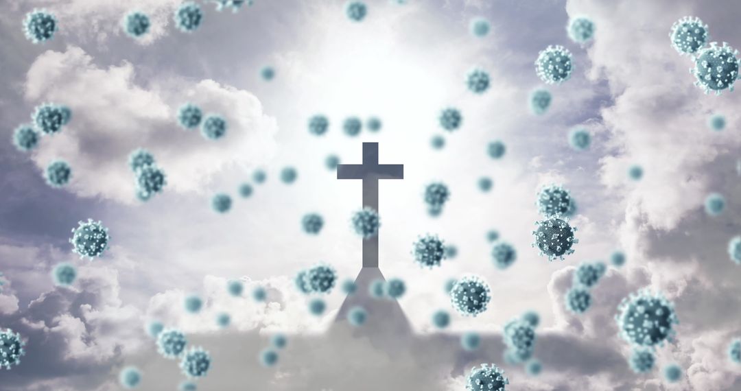 Cross with Coronavirus Particles Symbolizing Faith and Hope