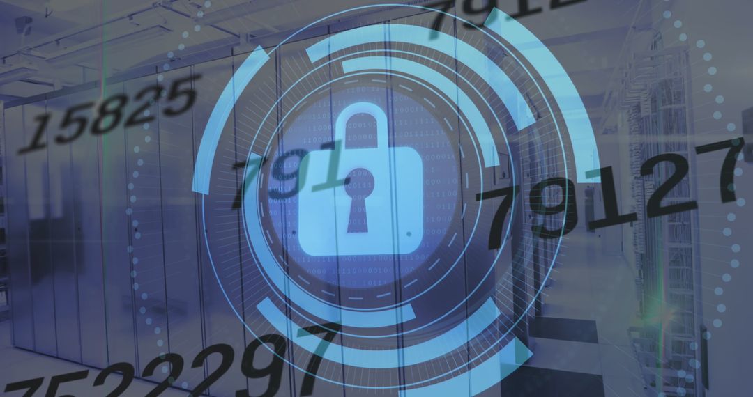 Digital Security Padlock Over Data Center Concept
