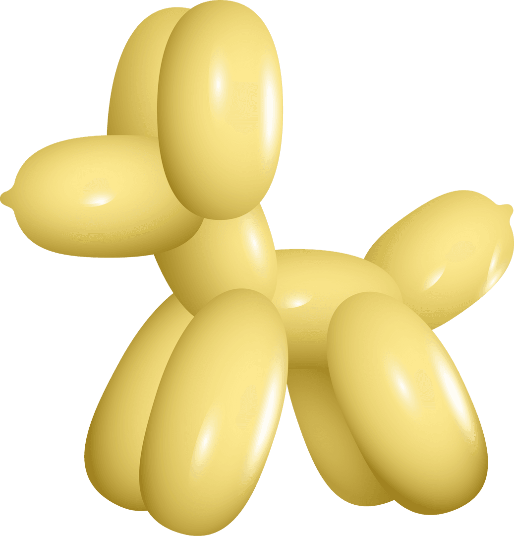 Glossy Yellow Balloon Dog on Transparent Background