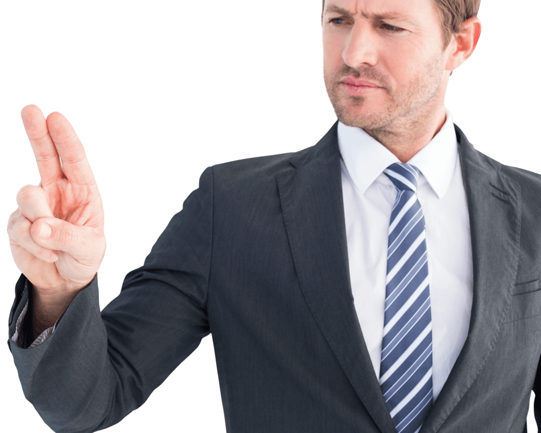 Confident Businessman Pointing Gesture on Transparent Background