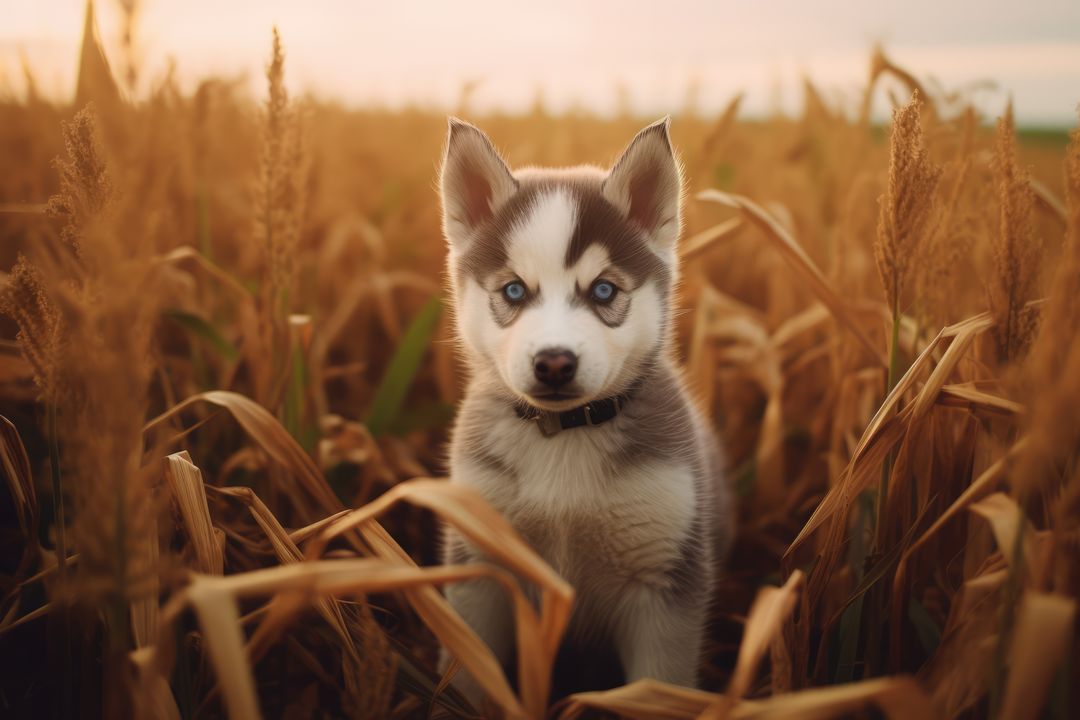 Portrait of cute siberian husky puppy in field, created using generative ai technology - Free Images, Stock Photos and Pictures on Pikwizard.com