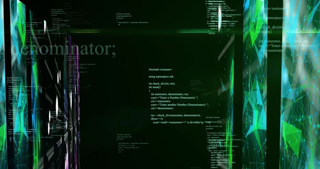 Digital data processing with abstract green shapes