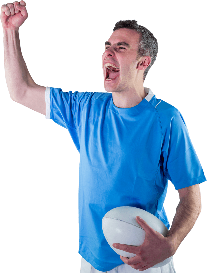 Rugby Player Celebrating with Transparent Background