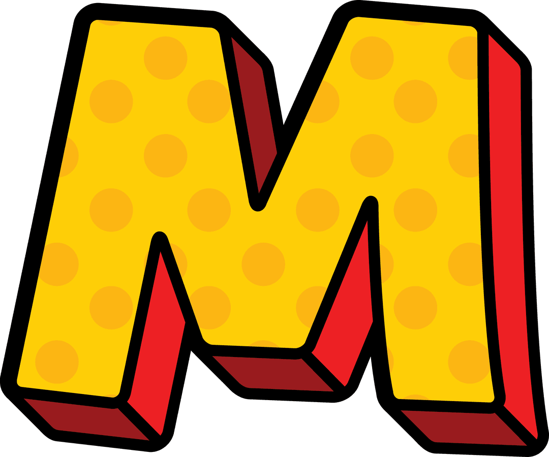 Playful Cartoon Letter M on Transparent Background