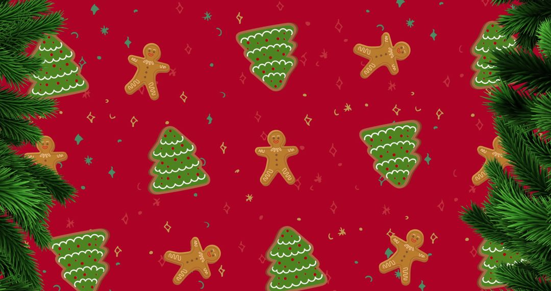 Festive Christmas Pattern with Gingerbread Men and Christmas Trees on Red - Free Images, Stock Photos and Pictures on Pikwizard.com