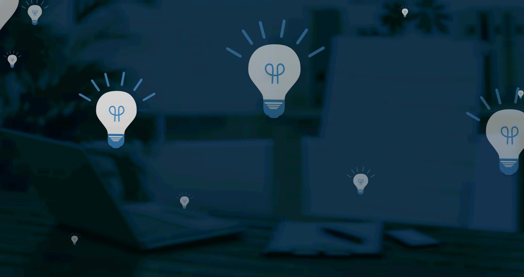 Abstract Light Bulbs in Office Symbolizing Innovation and Ideas