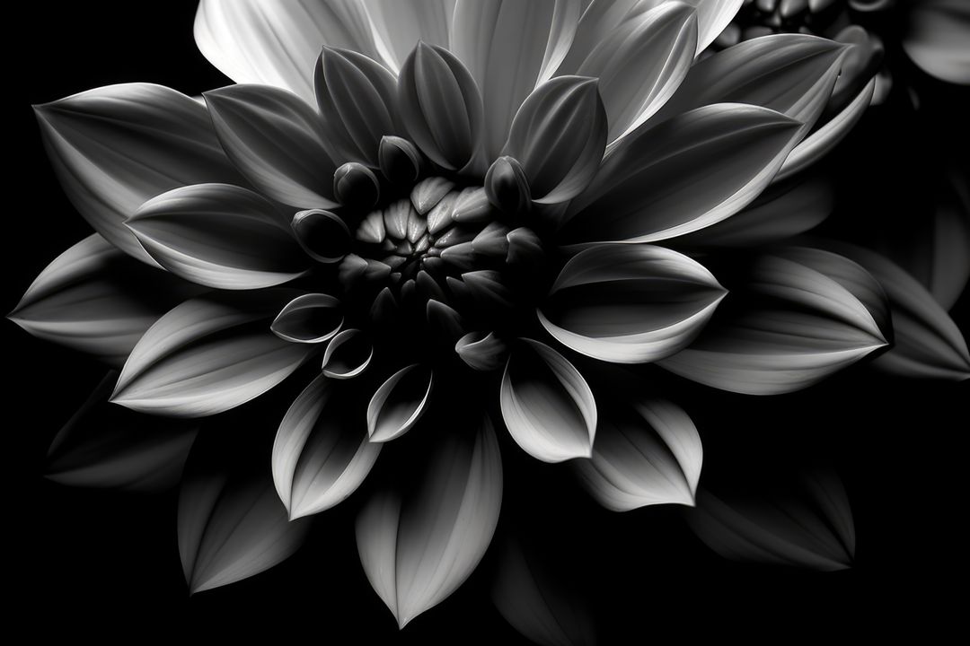 Black and White Close-up of Dramatic Dahlia Flower with Detailed Petals - Free Images, Stock Photos and Pictures on Pikwizard.com