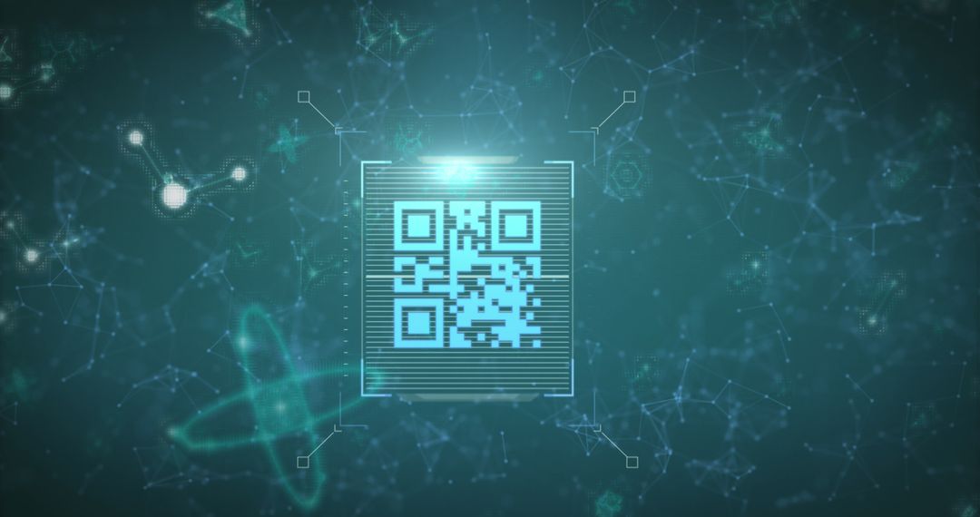 Futuristic Blue QR Code Over Digital Communication Network