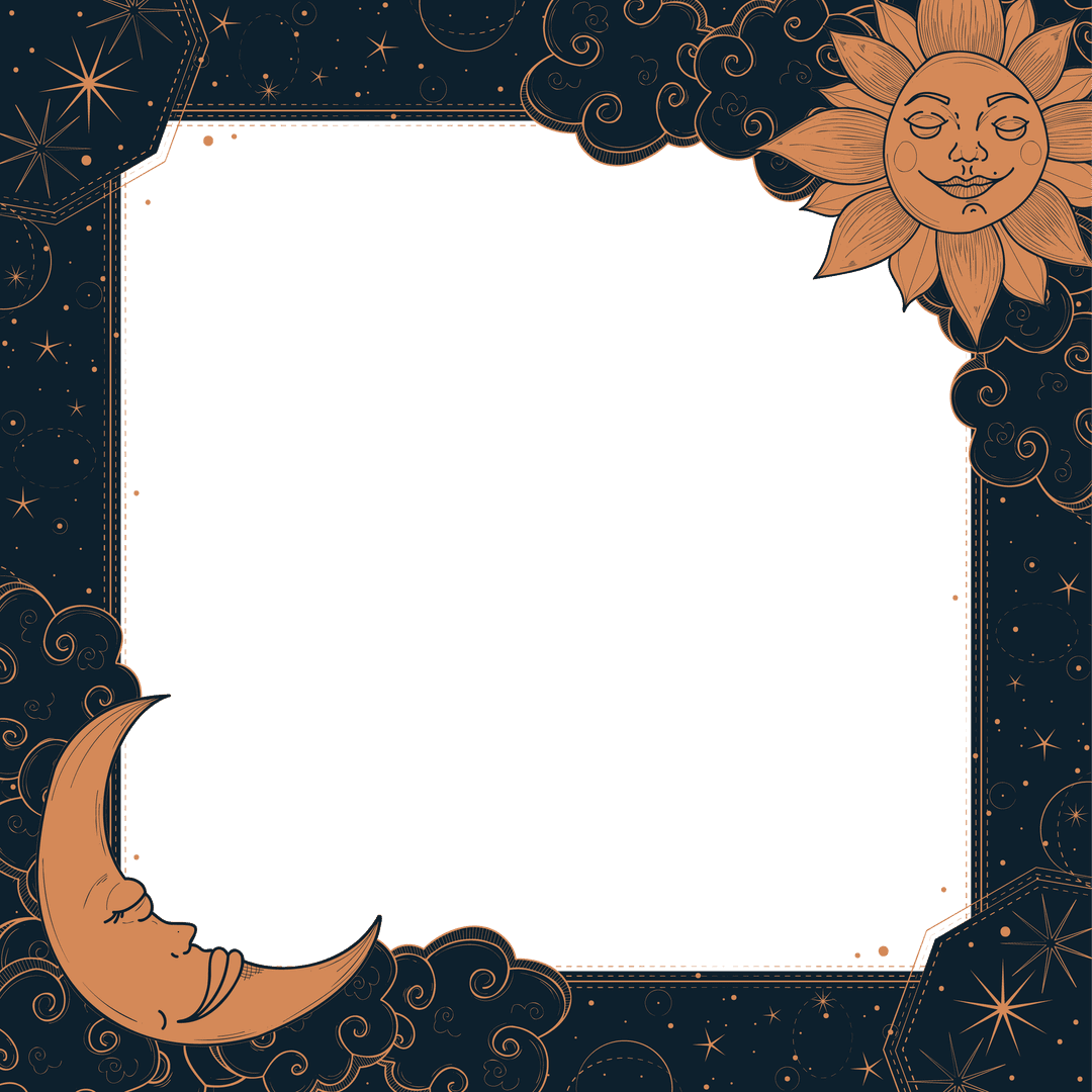 Celestial Frame with Sun and Moon Faces on Transparent Backdrop