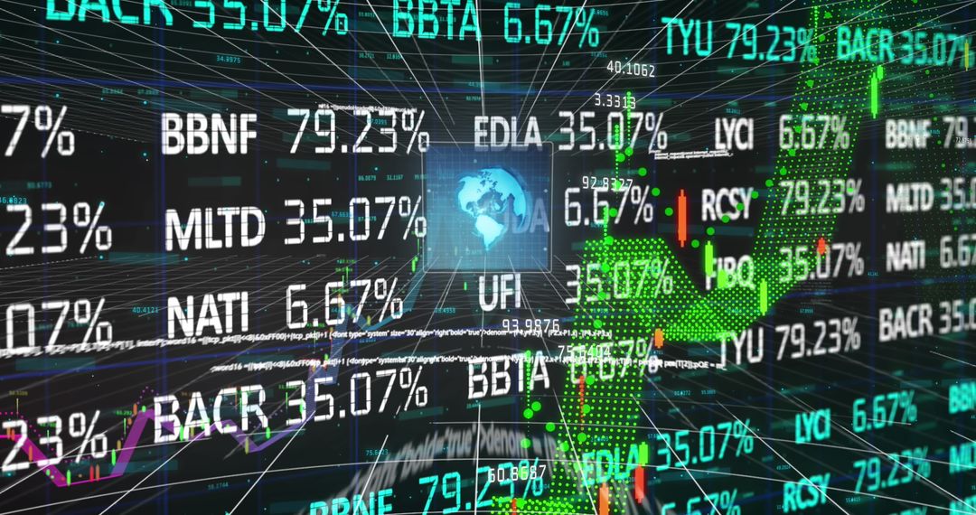 Digital Stock Market Display Showing Global Financial Metrics
