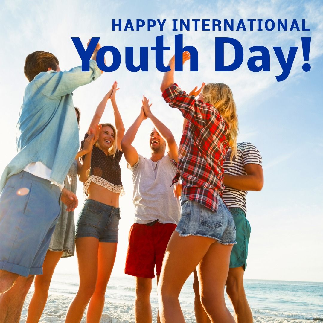 Image of merry international youth day and happy caucasian friends clapping hands on beach - Download Free Stock Templates Pikwizard.com