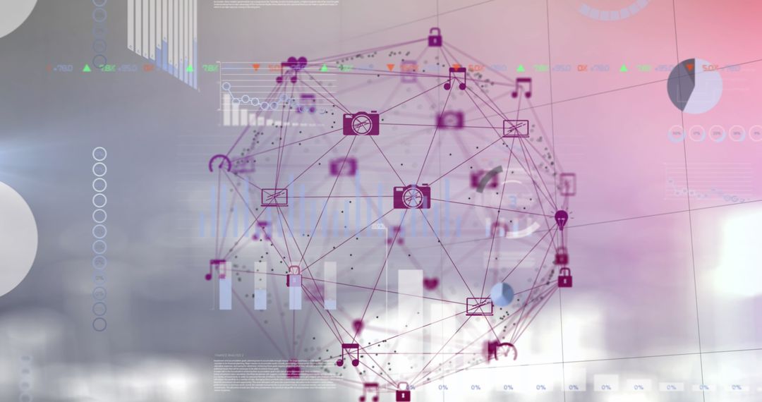 Abstract Globe of Digital Icons with Statistical Data Overlay