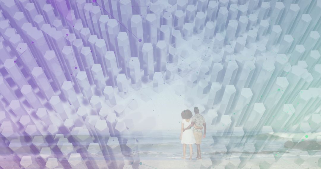 Futuristic Beach Serenity with Abstract Pillars