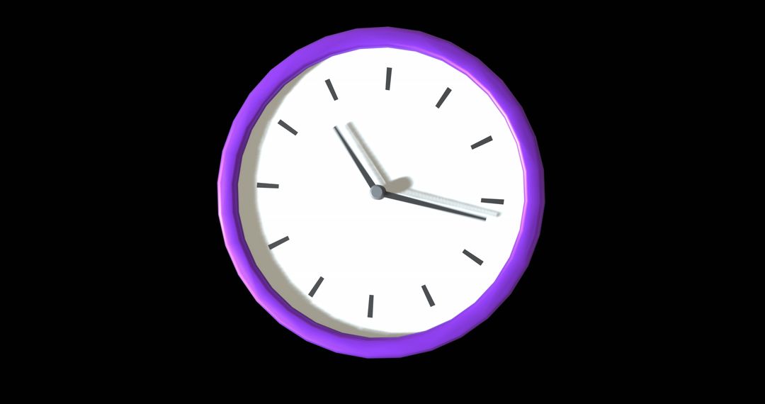 Purple Clock with Moving Hands on Black Background