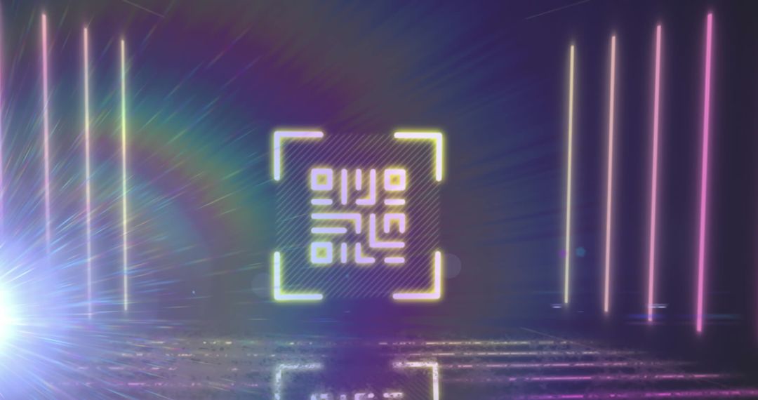 Futuristic QR Code with Neon Elements and Digital Technology